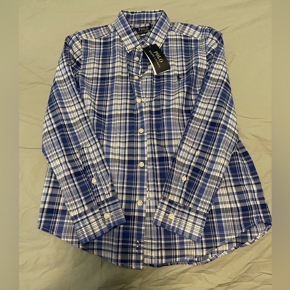 Polo by Ralph Lauren Blue and White Casual Button Down Shirt